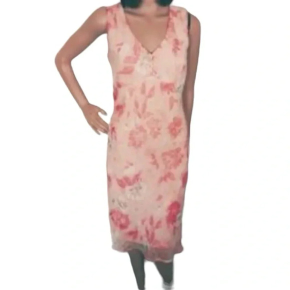 Vintage Y2K Faith Love & Passion peach and coral floral sheath midi dress - Picture 2 of 11